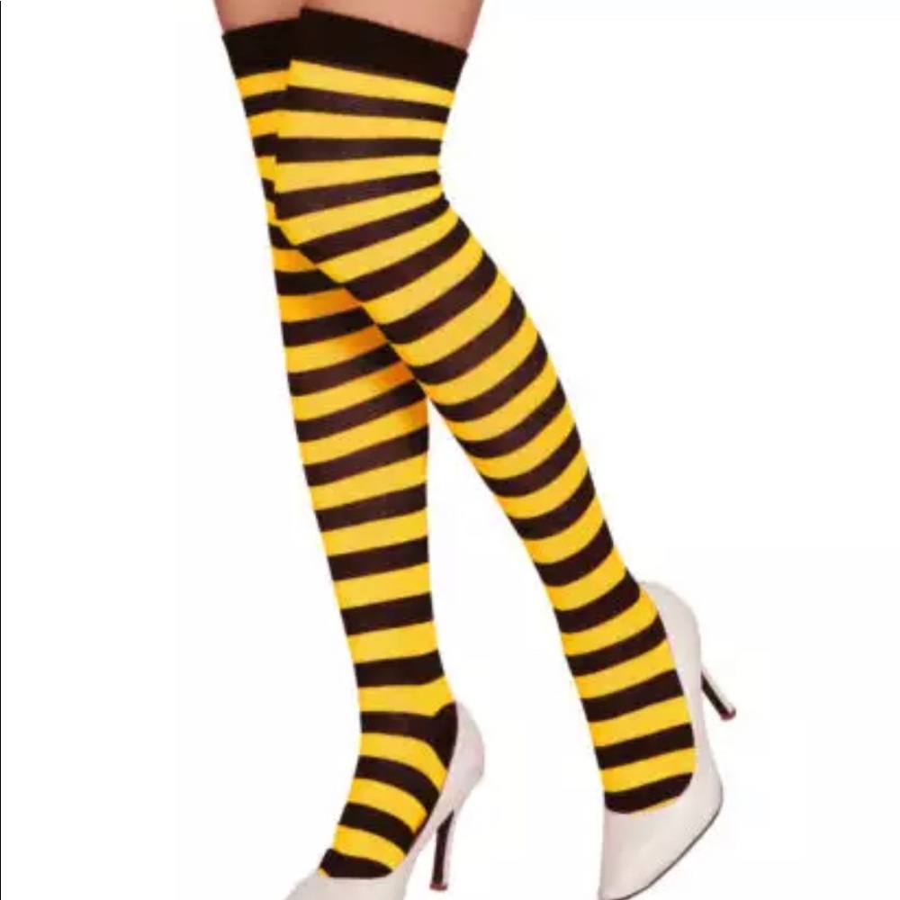 Yellow & Black Striped Thigh High Socks - Picture 1 of 6